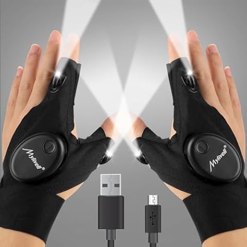Mylivell Handsfree LED Flashlight Gloves Unique Gift for Men Women Dad Him Boyfriend Husband, Ideal for Fishing Camping Repairing Bright Flexible Rechargeable Fathers Day Christmas Birthday Gifts Cover