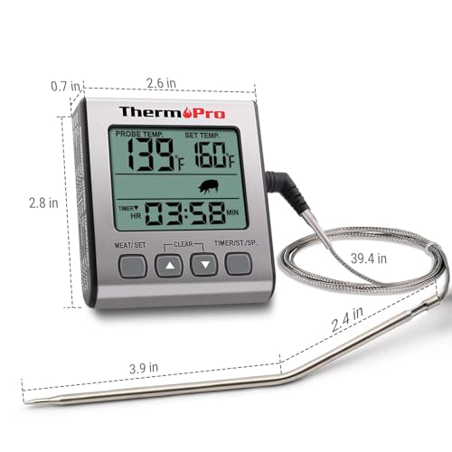 Image of LABART ThermoPro TP-16S Digital Meat Thermometer - Accurate Candy & Food Thermometer for Smoker, Grilling & BBQ with Smart Cooking Timer and Backlight