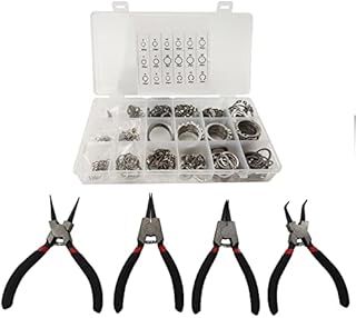 temproad 4 Pcs 5 inch Circlip Pliers Set & 350Pcs Stainless Steel Opening Ring Circlip, Internal & External Straight & Bent Tip Circlip Pliers Set Soft Handles