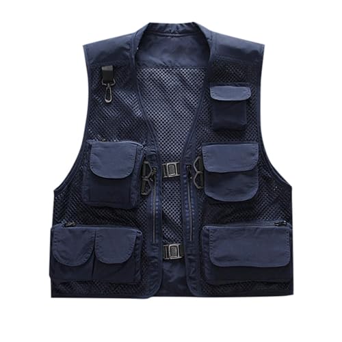 KBOPLEMQ Chaleco de verano para hombre, sin mangas, chaleco funcional ligero con muchos bolsillos, transpirable, de secado rápido, chaleco de safari, chaleco de pesca para hombre, Z1 azul., XL