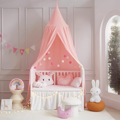 Bailix Premium Baldachin Kinderzimmer-Rosa Betthimmel aus 100% Baumwolle-Handgefertigter Betthimmel für Mädchen&Jungen- Kinderbett Himmel als Kinderzimmer Deko-Atmungsaktiver Kuschelecken Vorhänge