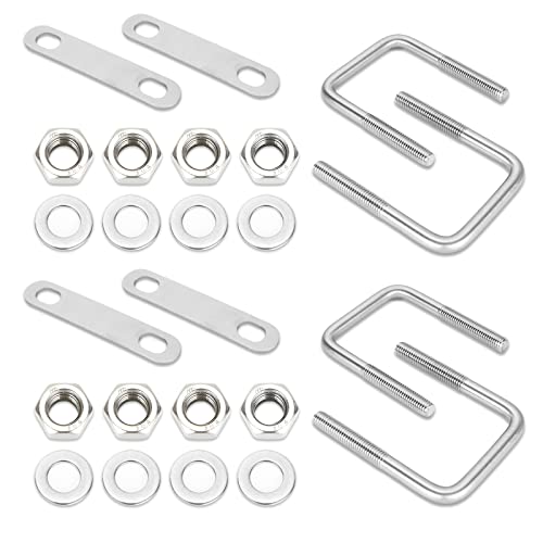 Image of 4PCS U Bolts Square 3-1 /16 inch Inner Width Stainless Steel Boat Trailer U-Bolts with Washers and Nuts, Replacement Parts and Accessories for Automobiles Trailer, Ski Boat, or Sailboat Trailers