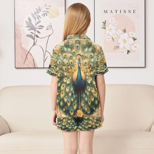 senya Pajama Sets Silky Button Down Nightwear Sleepwear Size 5-14 Years Beautiful Peacock4