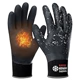 KAYGO guanti da lavoro termici impermeabili, fodera calda isolata, doppio rivestimento in lattice, per la conservazione del congelatore Tempo freddo Giardinaggio, KG160W (Nero, L, taglia 9, 1 paio)