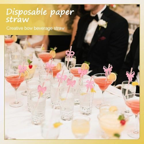 Pitillos desechables de papel rosa con lazo 24 pzas miniatura 7
