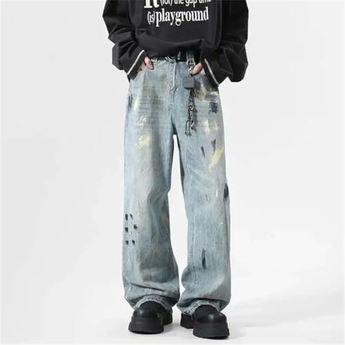 Men's Jeans Splash-Ink Contrast Color American Style Loose Straight Wide Leg Casual Denim Pants3