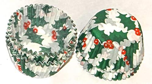 Candy Molds N More, Size 5 Holly Print Paper Candy Cup Cups 150 Pack Candy Making Supplies