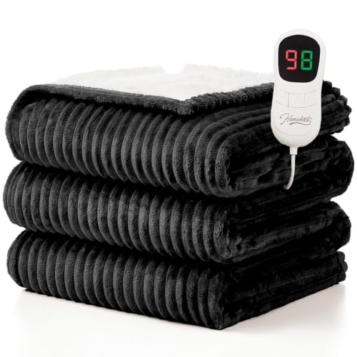 Image of Homemate Electric Heated Blanket Twin Size - 62 inchx84 inch Heating Blanket Twin Size 1 /2 /4 /6 /8 Hours Auto-Off 10 Heat Level Over-Heat Protection Soft Flannel Sherpa ETL Certification