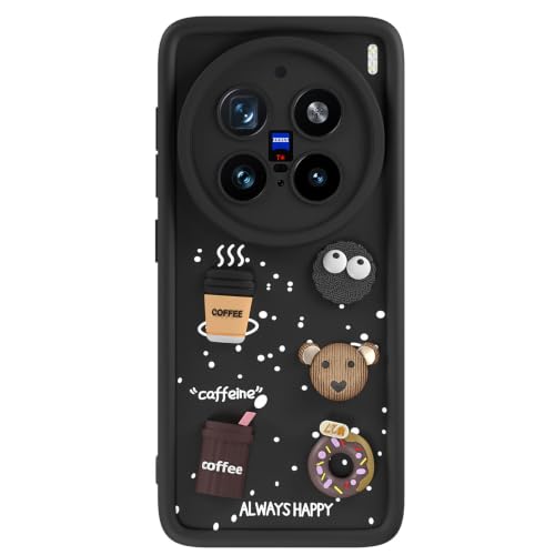 Image of Pikkme Back Cover for Vivo X200 Pro 5G | 3D Bear Silicone Cute & Fun Coffee Cartoon | Full Body Protection Bumper Case (Black)