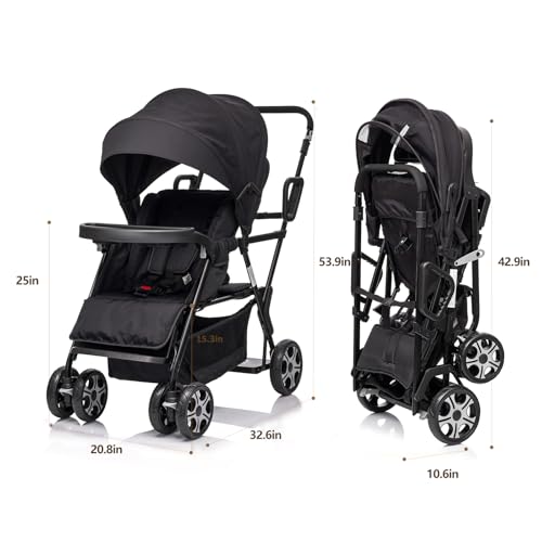 Funyard Sit And Stand Stroller,Single&Double Baby Stroller,Lightweight Travel Folding Stroller For Newborn&Toddler With Rear Bench And Standing Platform,5-Point Harness,Canopy,Tray Table,Storage thumb #6