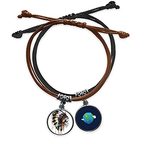 Pulsera de cuero con tótem de esqueleto flamen indio para hombre