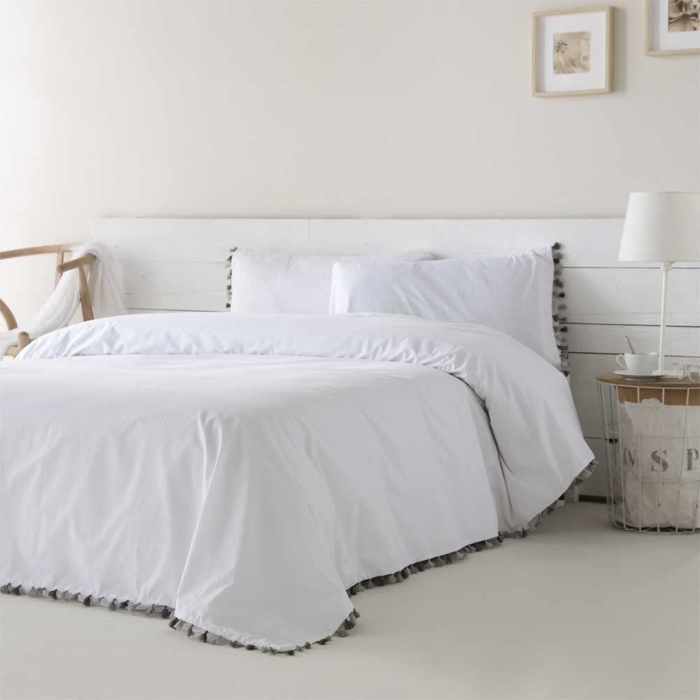 COTTON ARTean Funda Nórdica EGA Blanco algodón percal 200 Hilos Cierre con Botones Funda de edredón para Cama de 180 (260x240 cm) + 2 Fundas de Almohada (45 X 110 cm) Color Blanco