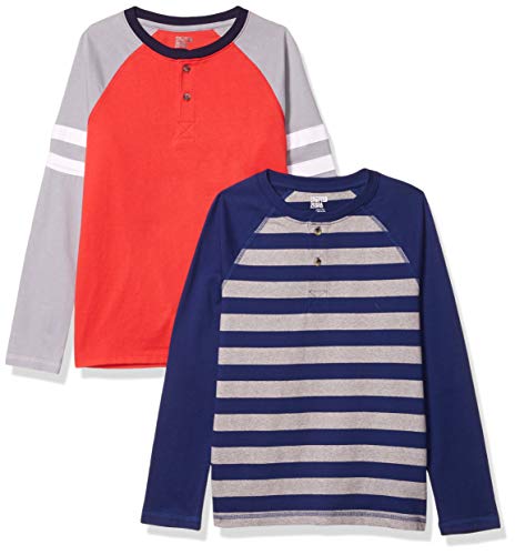 Spotted Zebra Boys' Long-Sleeve Henley T-Shirts, 2-Pack Blue/Stripe, Small