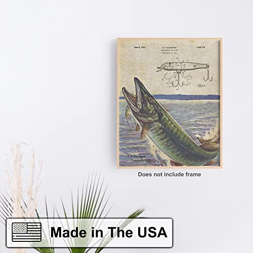 Apple Creek Antique Fishing Lure Patent Poster Art Print Walleye Muskie Lures Poles 11X14 Wall Decor Pictures thumb #3