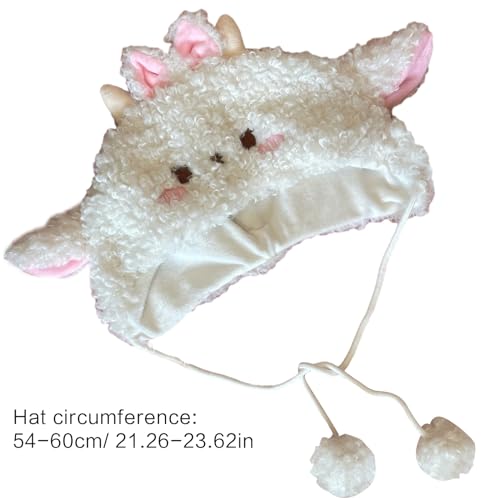Cartoon Furry Lamb Hat Headgear with Ear for Girls Cosplay Warm Winter Headwear Cosplay Party Supplies White4
