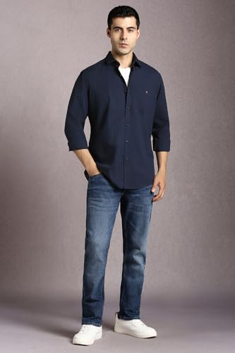 Image of Louis Philippe Men's Cotton Slim Fit Premium Textured Fabric Versatile Solid Easy Care, All Season Adapability Full Sleeve Casual Shirt