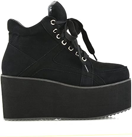 ESSEX GLAM Womens Synthetic Sporty Platform Lace Up Ankle Boots (6 B(M) US, BLACK FAUX SUEDE) | Image 1