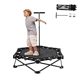 Faltbares Fitness Mini Trampolin, Rebounder-Trampolin für Erwachsene Ø 107cm, 3 verstellbare Handgriffstufen, Tragfähigkeit 150 kg, Stabiler und leiser(20 dB), Drinnen und Draußen