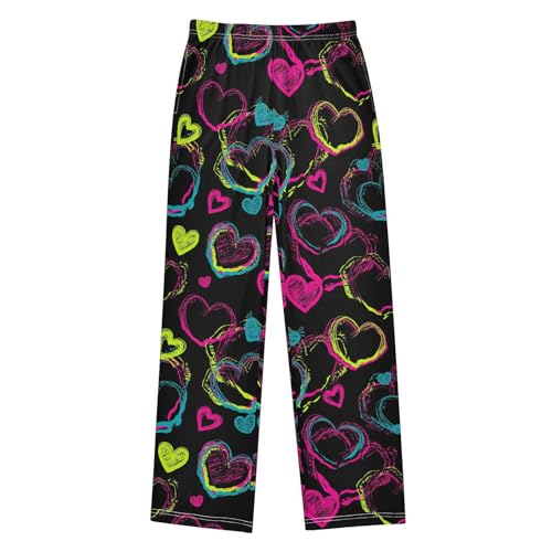 Love Heart Graffiti Print Boys Long Pants Soft Trousers Elastic Waist Kids Lounge Bottoms with Pockets S-XL