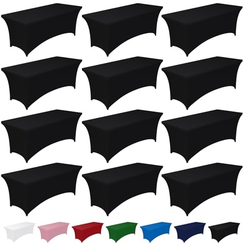 Image of Pureegg Spandex Tablecloth 6ft - 12 Pack, Fitted and Tight Cloth for Rectangle Table, Wrinkle-Free and Stretch Table Cover for Party, Wedding, Banquet and Birthday, Black