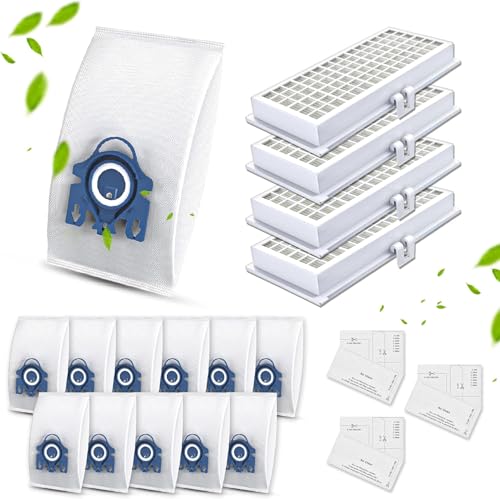 Combo Replacement Hepa AirClean SF-HA 30 Filter and Replacement AirClean 3D Efficiency GN Vacuum Cleaner Bags for Miele Models Classic C1, Complete C1, S2000...12 Pack C1 Vacuum Bags & 4 Filters
