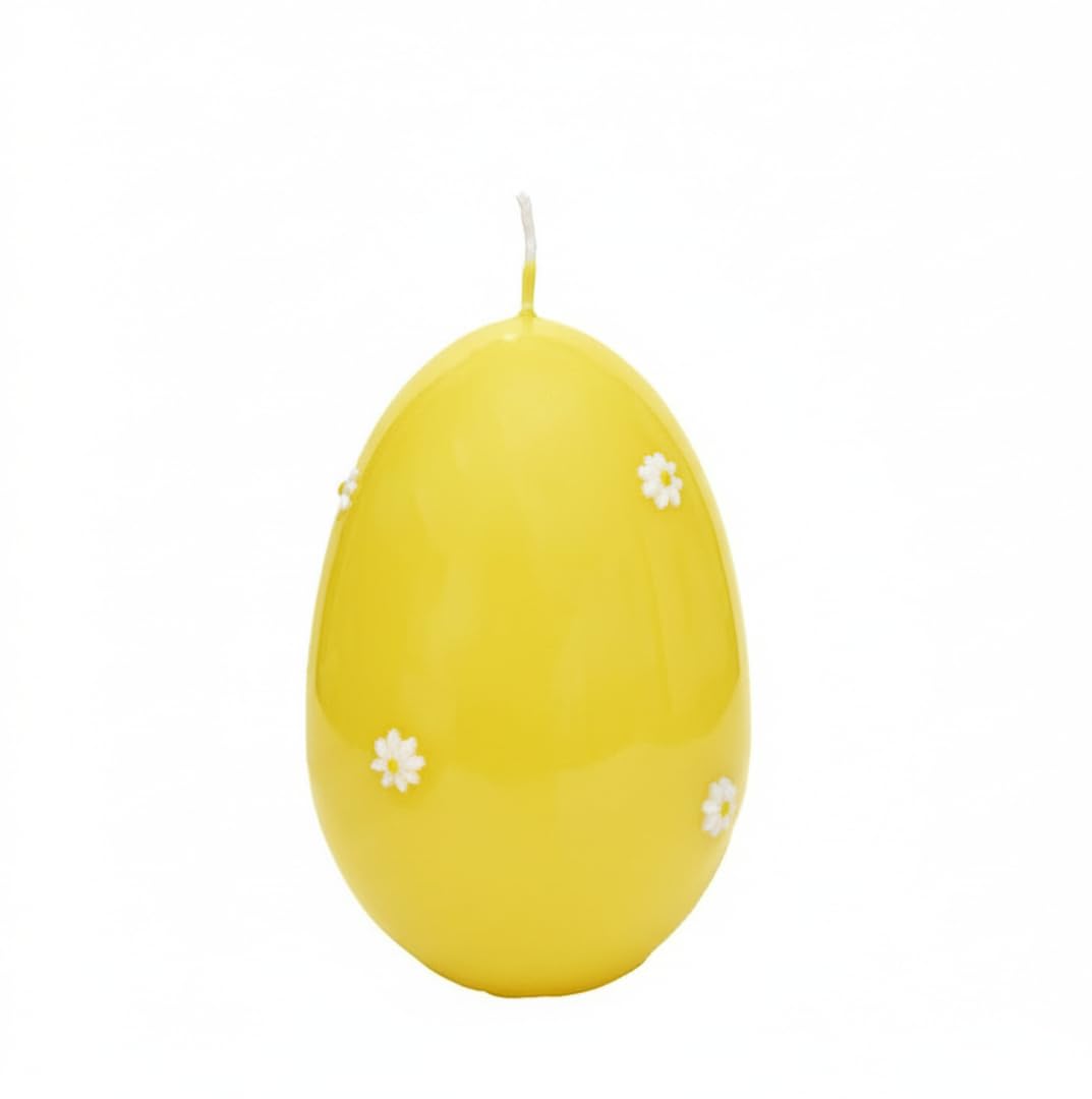 Cereria Di Giorgio - Candela a forma di uovo con margherite piccole in cera - Colore Giallo - Durata 70 ore - Lavorazione artigianale - Con sacchetto regalo - Spring Collection - Made in Italy