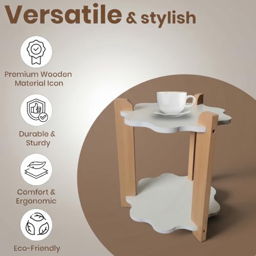 Image of Modern Flower Side Table, Home Decor for Living Room, Bed Side Tables for Bed Room, stools for Home, Furniture for Home, 2-Tier Beige Shelves