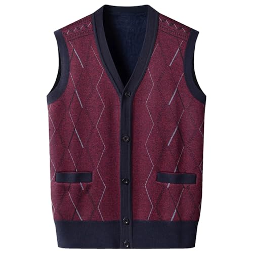 Men's Autumn And Winter Middle Thickened Knit Vest Fashion Printed Loose V-Neck Cardigan Sweatercoat
