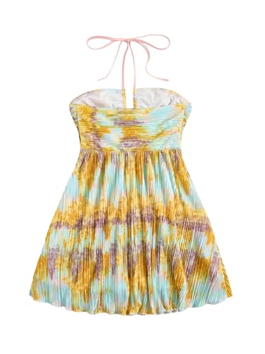 Image of SOLY HUX Women's Tie Dye Cami Dress Halter Backless Sleeveless A Line Short Summer Dresses Sundress