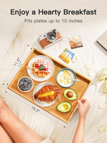 Image of Bamboo Bed Tray Table with Foldable Legs, Breakfast Tray for Sofa, Bed, Eating, Working, Used As Laptop Desk Snack Tray by Pipishell