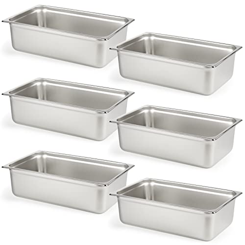 CURTA 6 Pack Full Size 6" Deep Anti-Jam Hotel Pans, NSF Certified 18/8 Stainless Steel Steam Table Food Pans for Catering, Buffet, Restaurant, Commercial Kitchen, Dishwasher Safe, Freezer Safe
