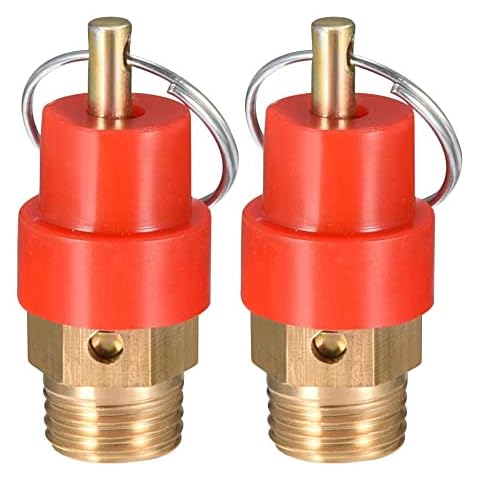 2Pcs Safety Valve BSP Male Air Compressor Pressure Relief Valve Pressure Regulator Red Hat 1/4 BSP Male Safety Valve Cover