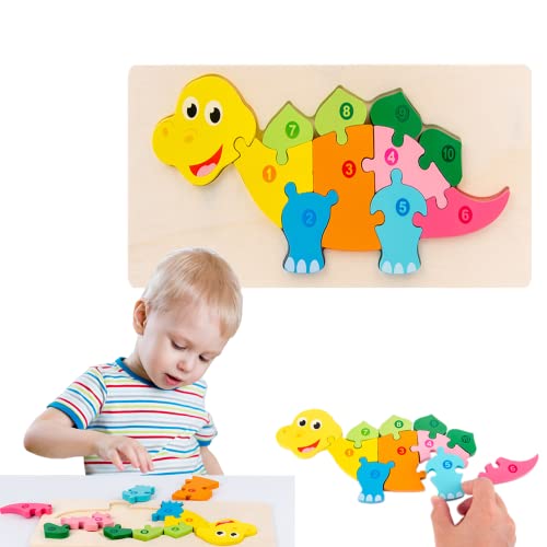 Holzpuzzle Holzspielzeug Puzzle Dinosaurier Spielzeug Stegosaurus Steckpuzzle Montessori Lernspielzeug Jigsaw Geschenk für Kinder Junge Mädchen