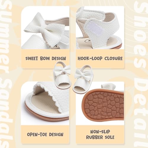 Image of Meckior Baby Toddler Infant Girls PU Leather Soft Open Toe Summer Sandals Flower Princess Flat Shoes
