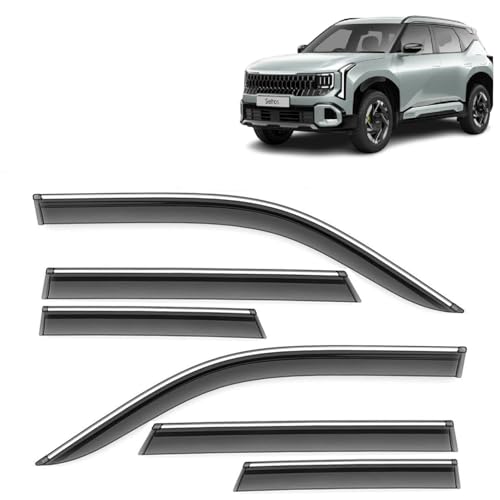 Image of Seltos Side Door Visor Car Rain Guard Compatible with Kia Seltos 2026 Year Onwards All Model - Chrome Lined Rear Window Wind Deflectors, Polycarbonate, Smoke, Set of 6 Pcs