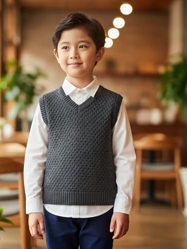 Image of SOLOCOTE Boys White Button Down Dress Shirt Classic Long Sleeve Formal Collared School Uniform Tops for Kids