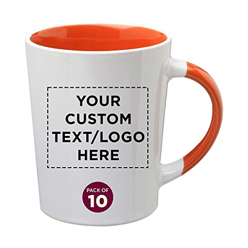 Custom Ceramic Latte Coffee Mugs by Albany 13 oz. Set of 10, Personalized Bulk Pack - Perfect for Coffee, Tea, Espresso, Hot Cocoa, Other Beverages - Orange