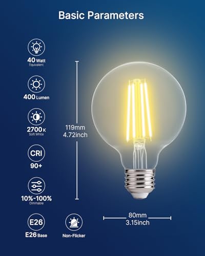 Image of FLSNT G25 LED Globe Bulbs, 40W Eqv, 400LM, 2700K Soft White, E26, 4 Pack