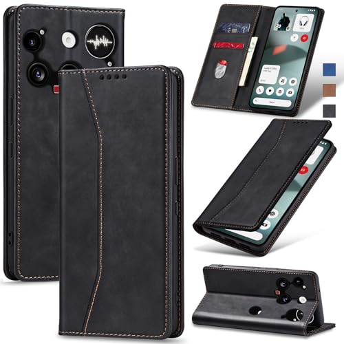 Image of Jasonyu Case for Nothing Phone 3 Leather Wallet Flip Cover with Card Holder,Kickstand, Magnetic Closure,TPU Shockproof Phone Case (Black)