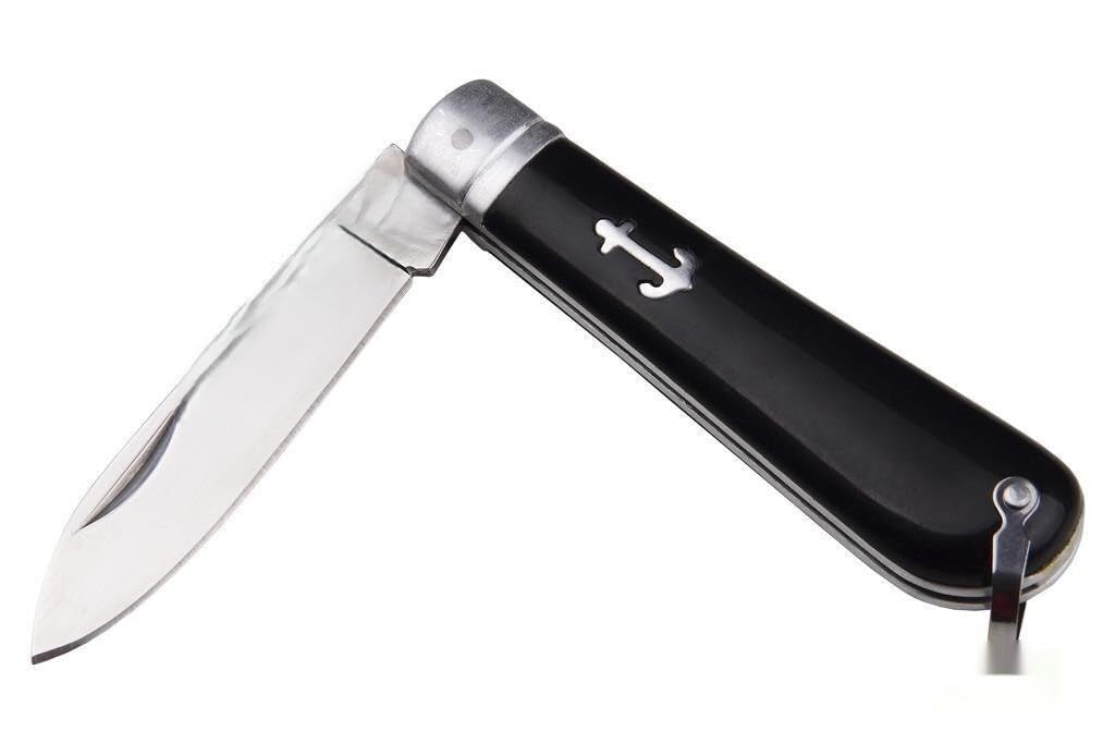 Couteau marin de 8 cm, lame type épée, robuste et polyvalent, idéal pour les activités de plein air et l'utilisation nautique.