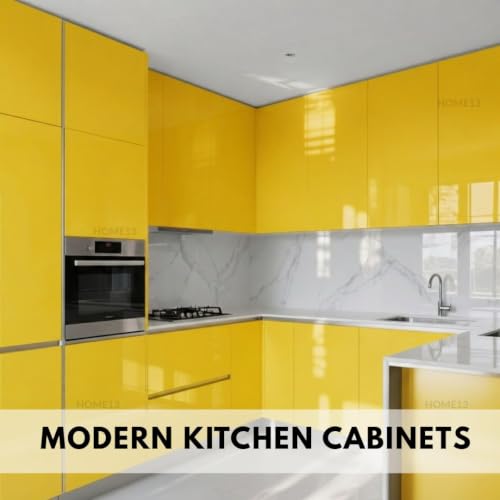 Image of HOME13 Glossy Wallpaper Peel & Stick Contact Paper Decorative Self Adhesive Vinyl Wallpaper for Kitchen Cabinet Furniture Countertop Waterproof (24inches by 120inches, Yellow Glossy Wallpaper)