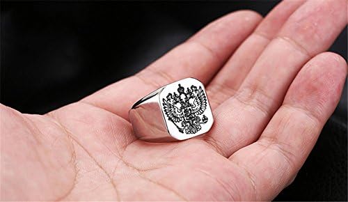 Men's Stainless Steel Vintage Knight Russian Double Eagle Signet Ring - High Polished Silver Tone, Size 13 - View #8