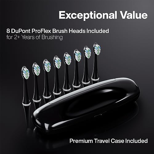 Image of Aquasonic Elite Ultra-Whitening Toothbrush - ADA Accepted Power Toothbrush - 8 Proflex Brush Heads & Travel Case - 50,000 VPM Motor & Wireless Charging - 5 Modes w Smart Timer (Black)