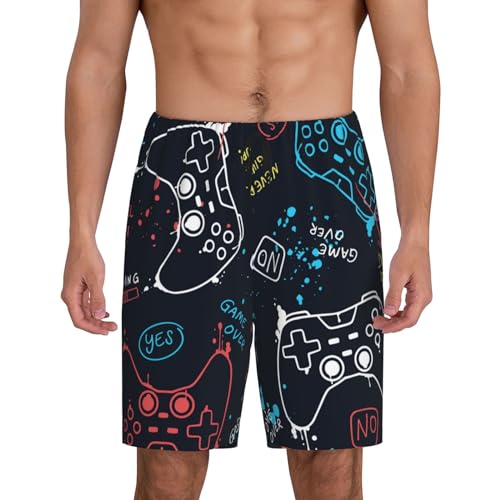 Joystick Gamepad Print Men’s Sleep Shorts Bottoms Soft Comfy Pajama Wear Pants With Drawstring Pockets