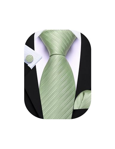 Image of Barry.Wang Solid Striped Tie for Men Silk Necktie Pocket Square Cufflinks Formal Wedding Party Business