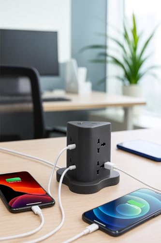 Image of Extension Board, Power Strip with 6 USB Ports and 3 Universal Socket, 2500W 10A Extension Cord, 3-Pin Surge Protector Power Strip for Home, Office, Computer, Mobile Charging (Black-N82)