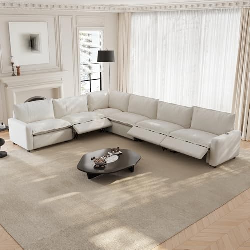 Image of 107.48 inch Power Reclining Sofa with Wireless Charging & Heated Seats,Smart Recliner Sectional Couch,Zero Gravity Recliner Sofa,Deep Seat Cloud Couch for Living Room Home Theater,Beige,6 Seats