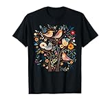 Cottagecore Scandinavian Folk Art Bird Flowers Folk Nature T-Shirt