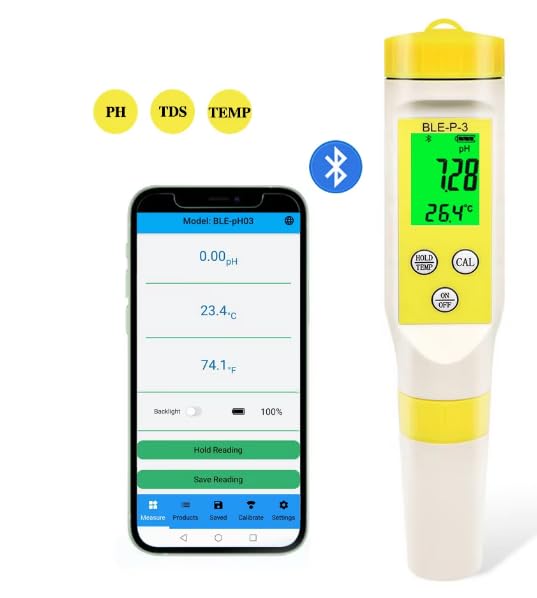VIHELM BLE-P-3 pH Meter connected to a smartphone app