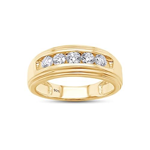 Men's Wedding Band Ring Round Lab Created Moissanite or Lab Grown Diamond Engagement or Anniversary Ring In 14k Gold Over Sterling Silver Fine Jewelry Gift for Him (0.50 Cttw To 2.00 Cttw)